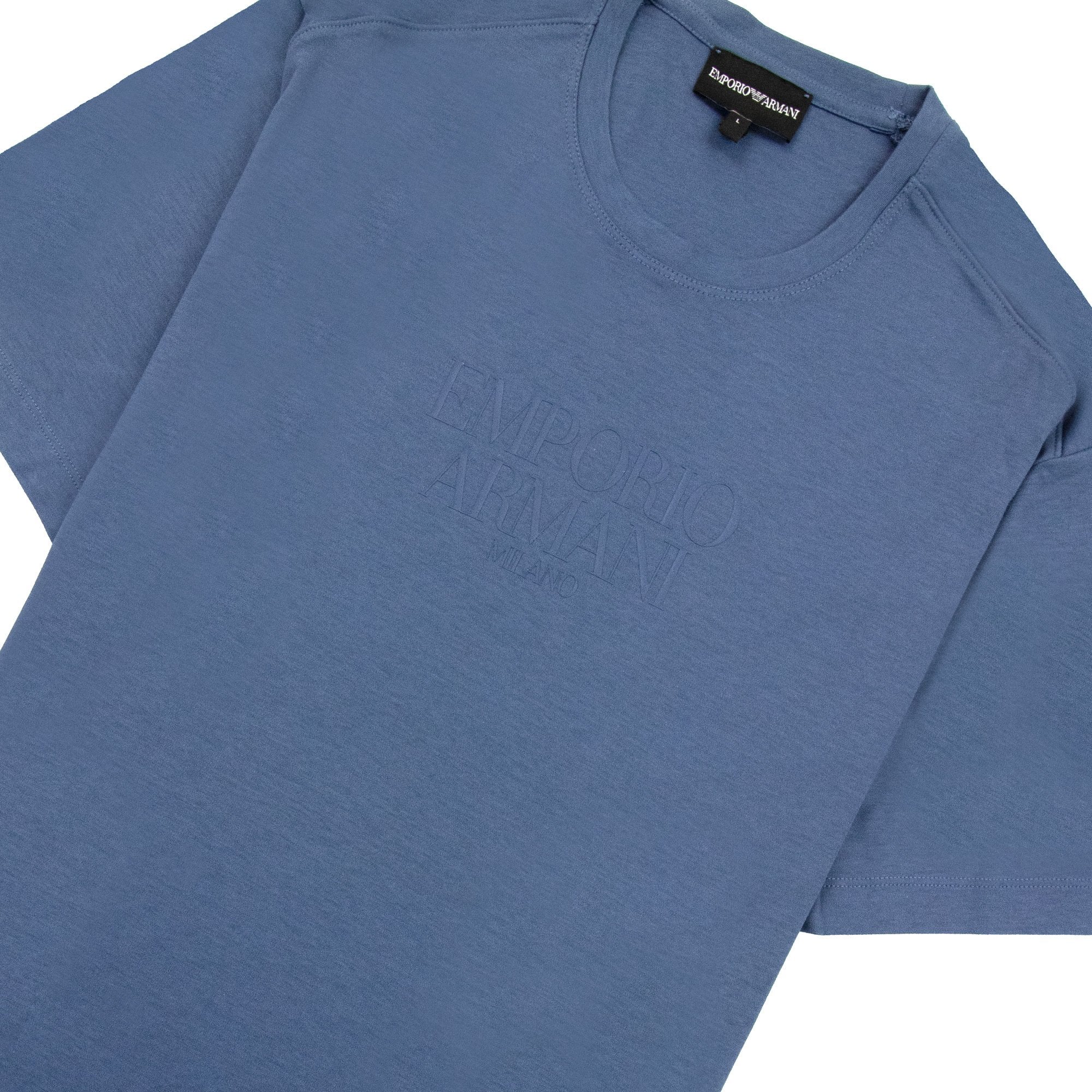 Emporio Armani Milano Rubber Logo S/s T Shirt Blue