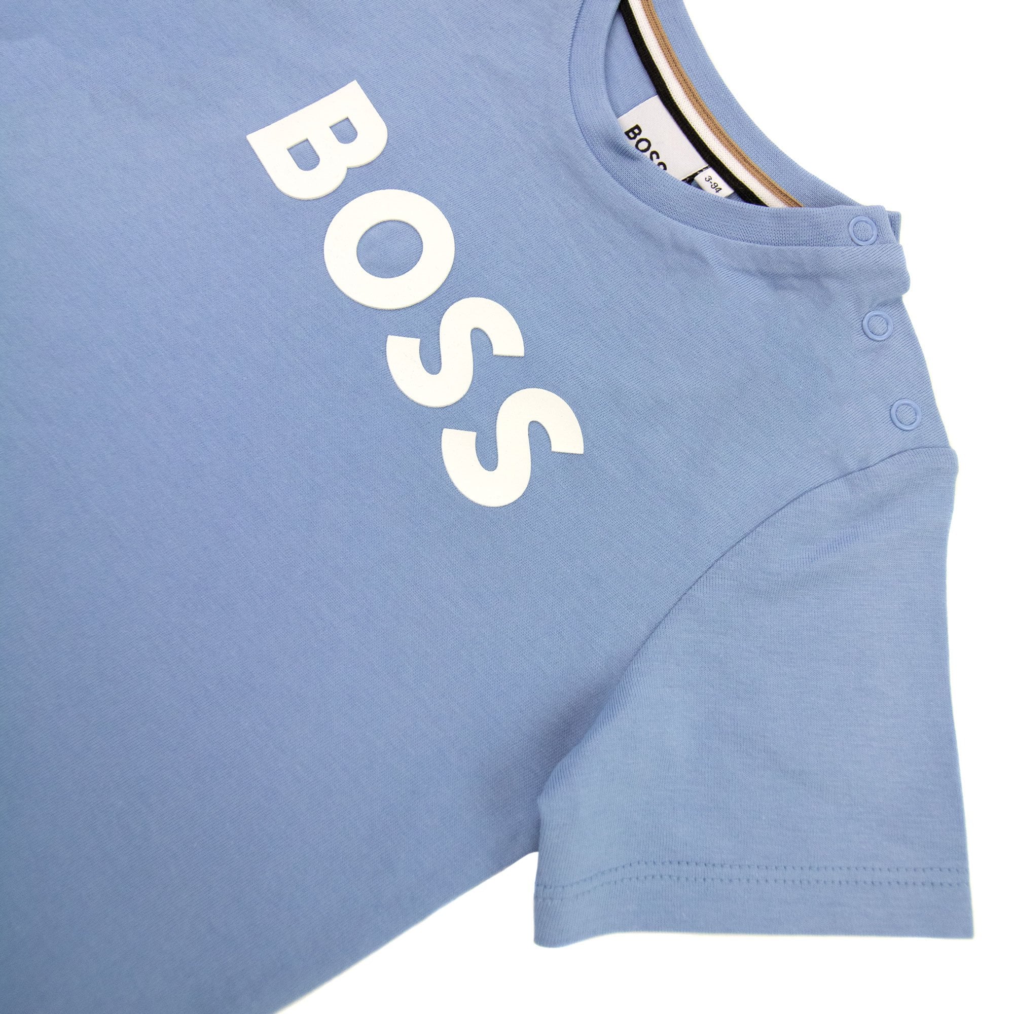 Hugo Boss Kids Snap Fastening Crewneck Logo T Shirt Pale Blue 77a