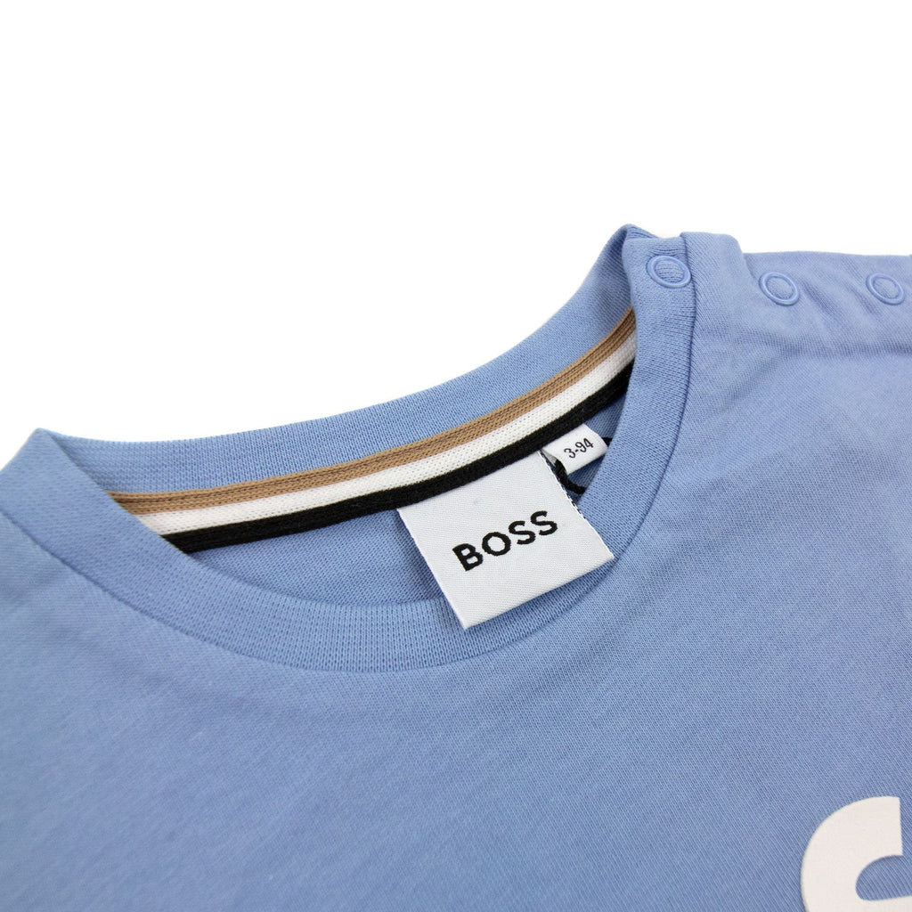 Hugo Boss Kids Snap Fastening Crewneck Logo T Shirt Pale Blue 77a