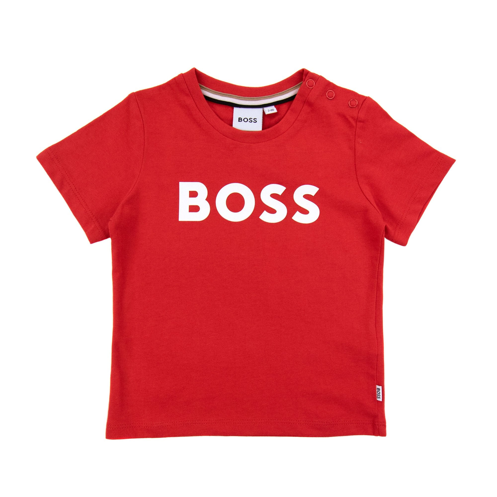 Hugo Boss Kids Snap Fastening Crewneck Logo T Shirt Red 991
