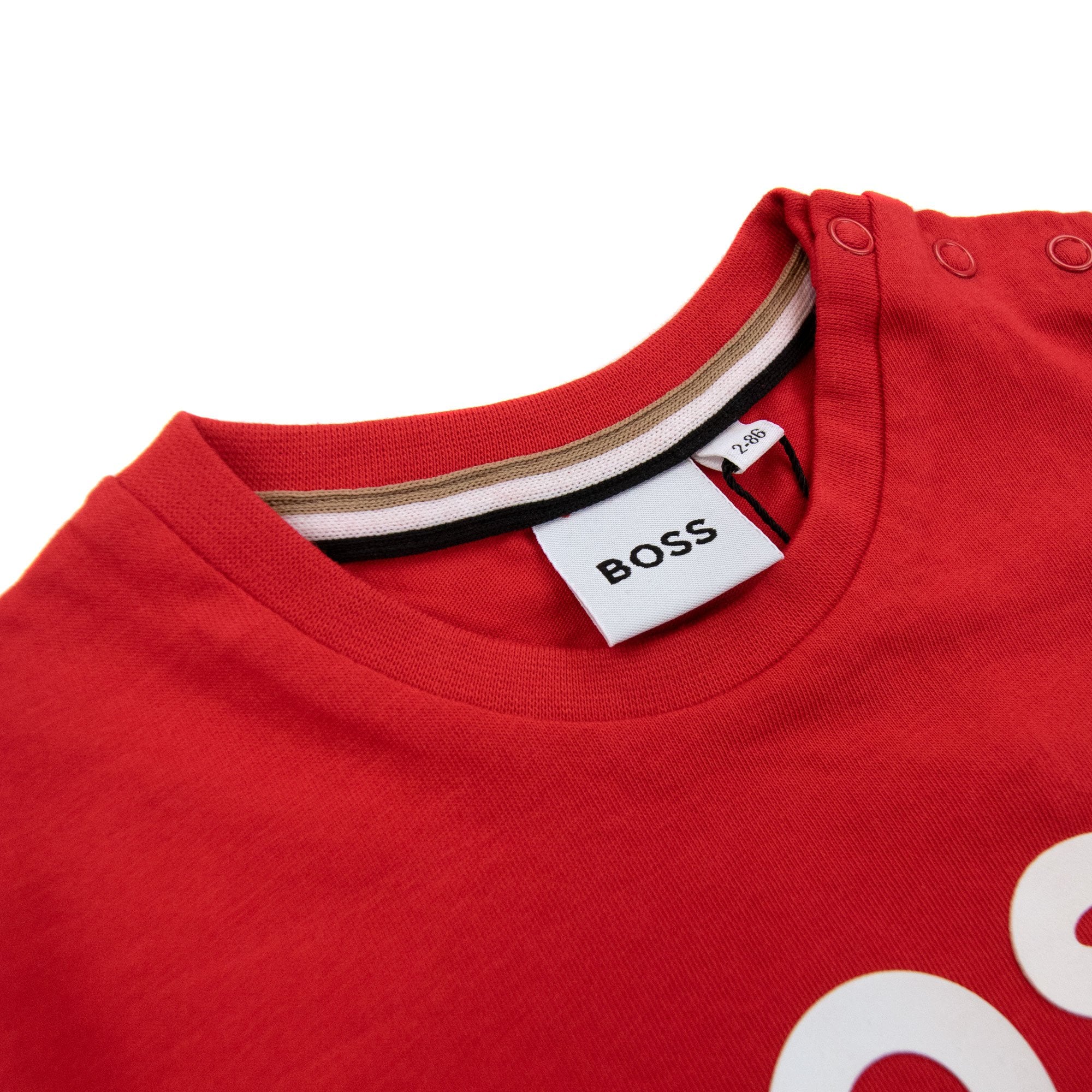 Hugo Boss Kids Snap Fastening Crewneck Logo T Shirt Red 991
