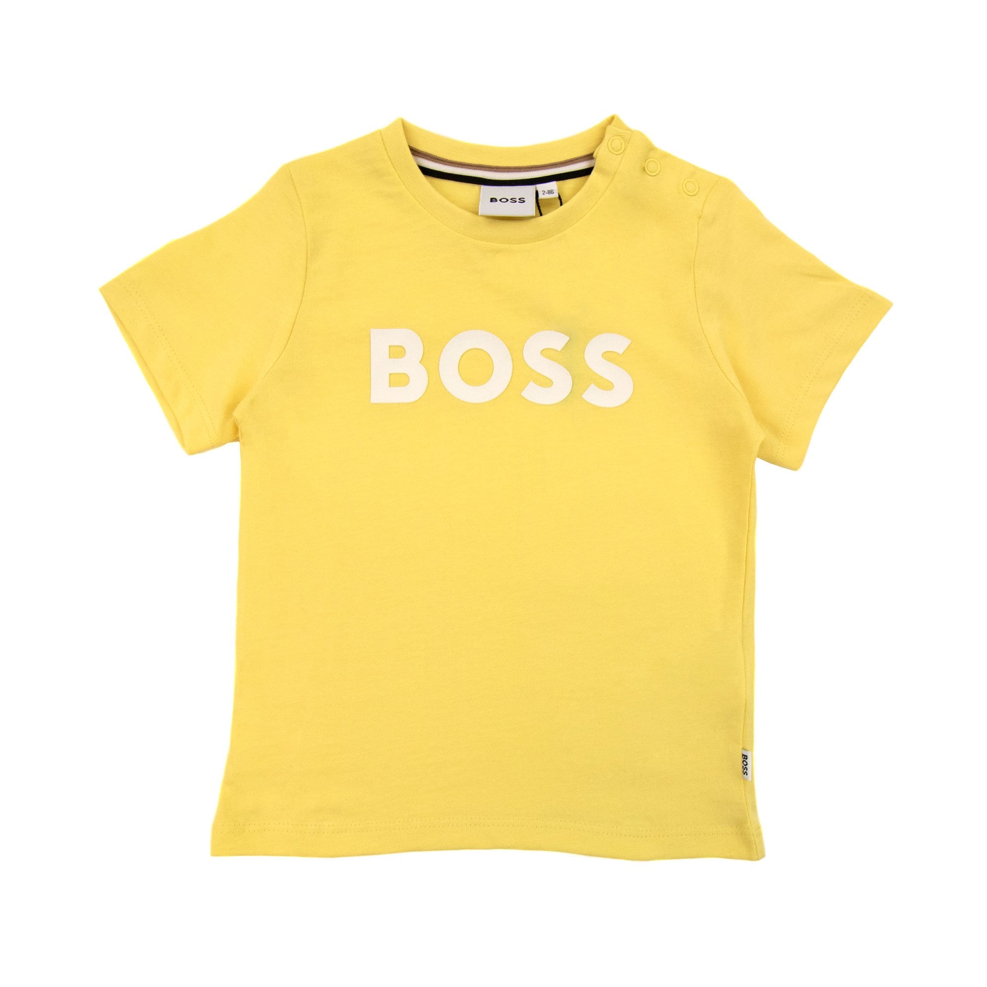 Hugo Boss Kids Snap Fastening Crewneck Logo T Shirt Yellow 528