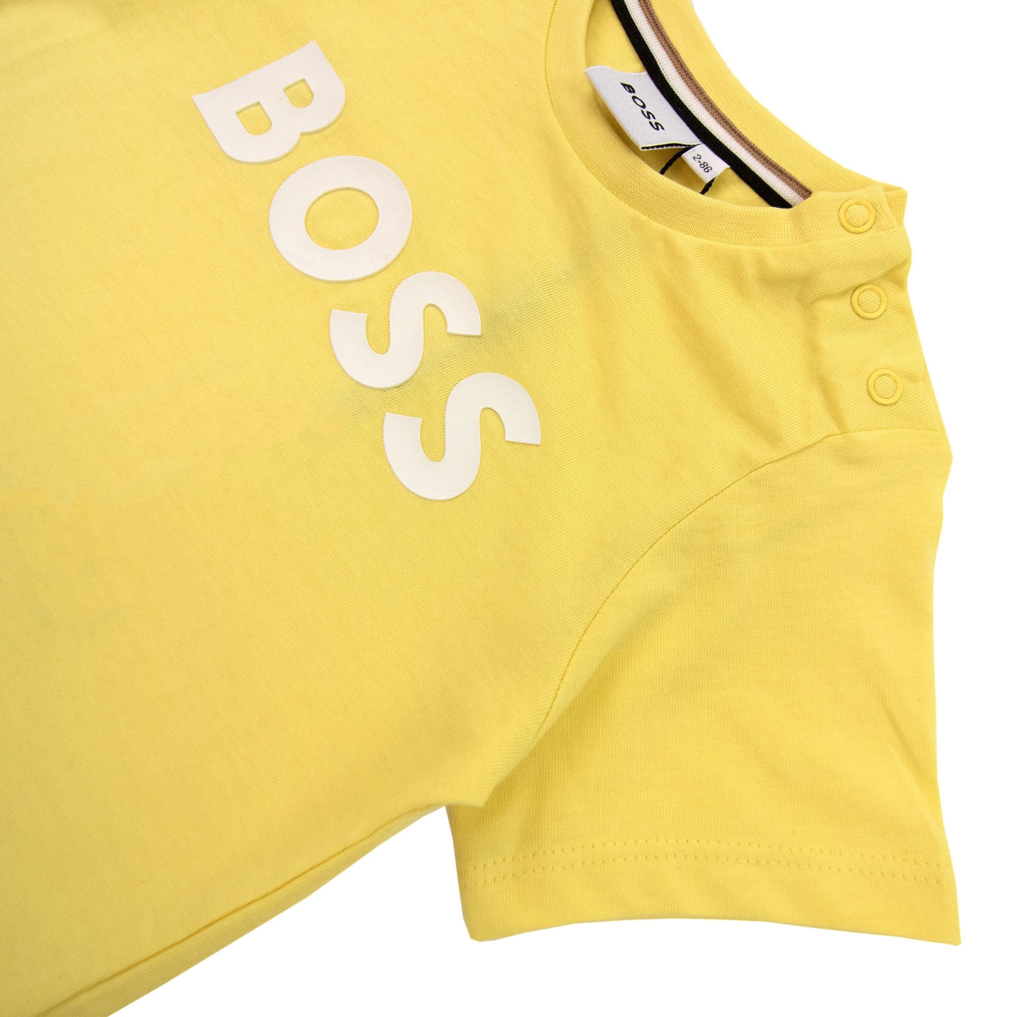 Hugo Boss Kids Snap Fastening Crewneck Logo T Shirt Yellow 528