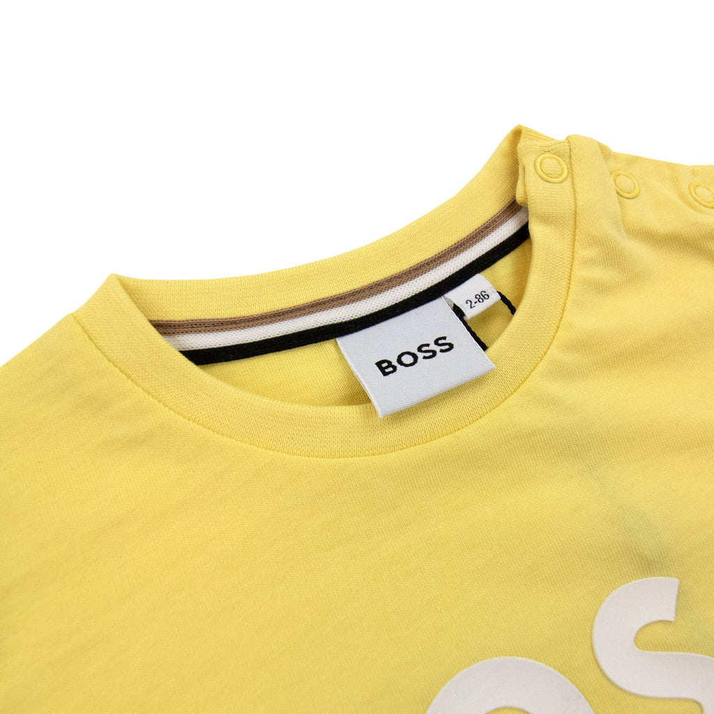 Hugo Boss Kids Snap Fastening Crewneck Logo T Shirt Yellow 528