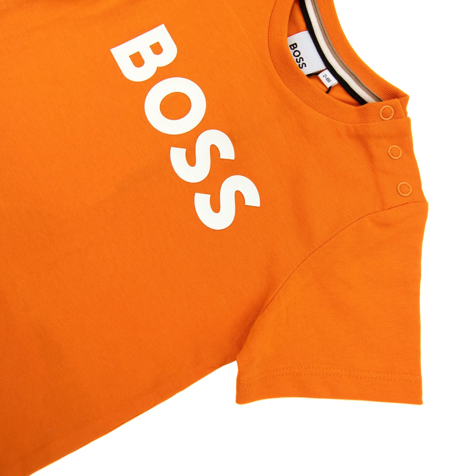 Hugo Boss Kids Snap Fastening Crewneck Logo T Shirt Peach 401