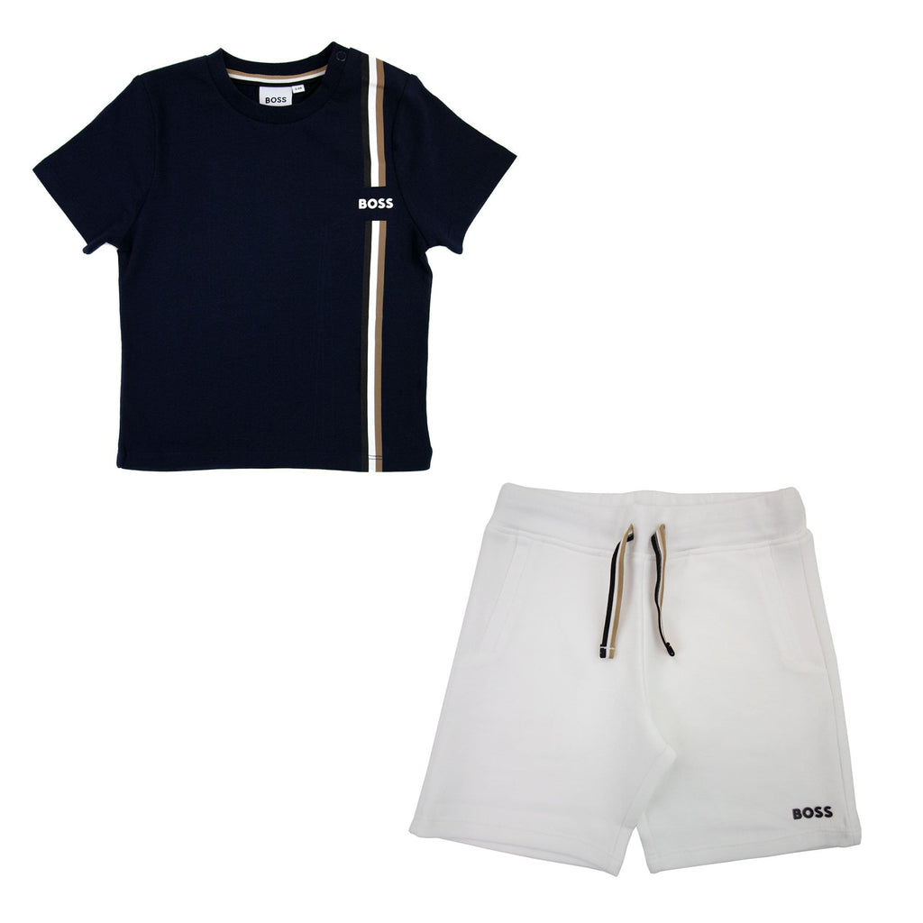 Hugo Boss Kids 2 Piece Side Stripe T Shirt & Short Set Navy 849
