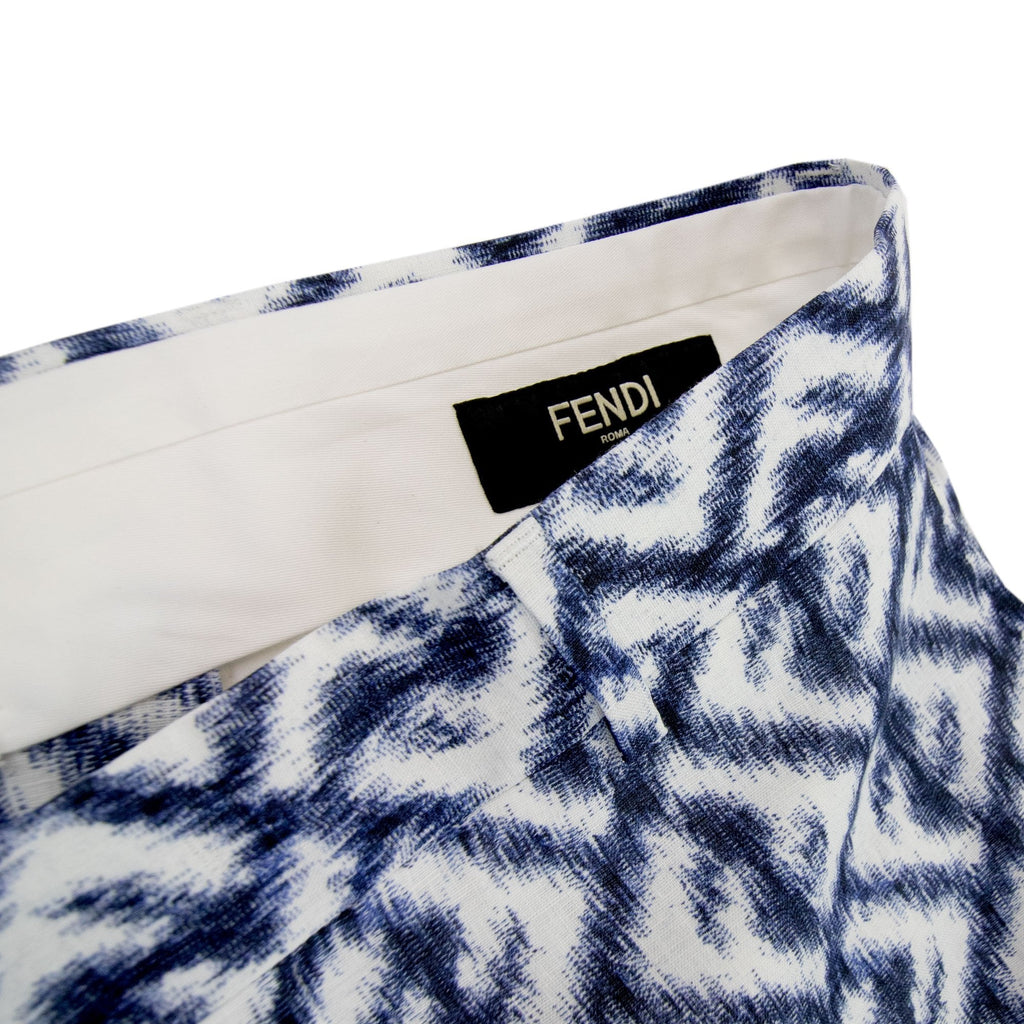 Fendi Linen Ff Chine Shorts Blue
