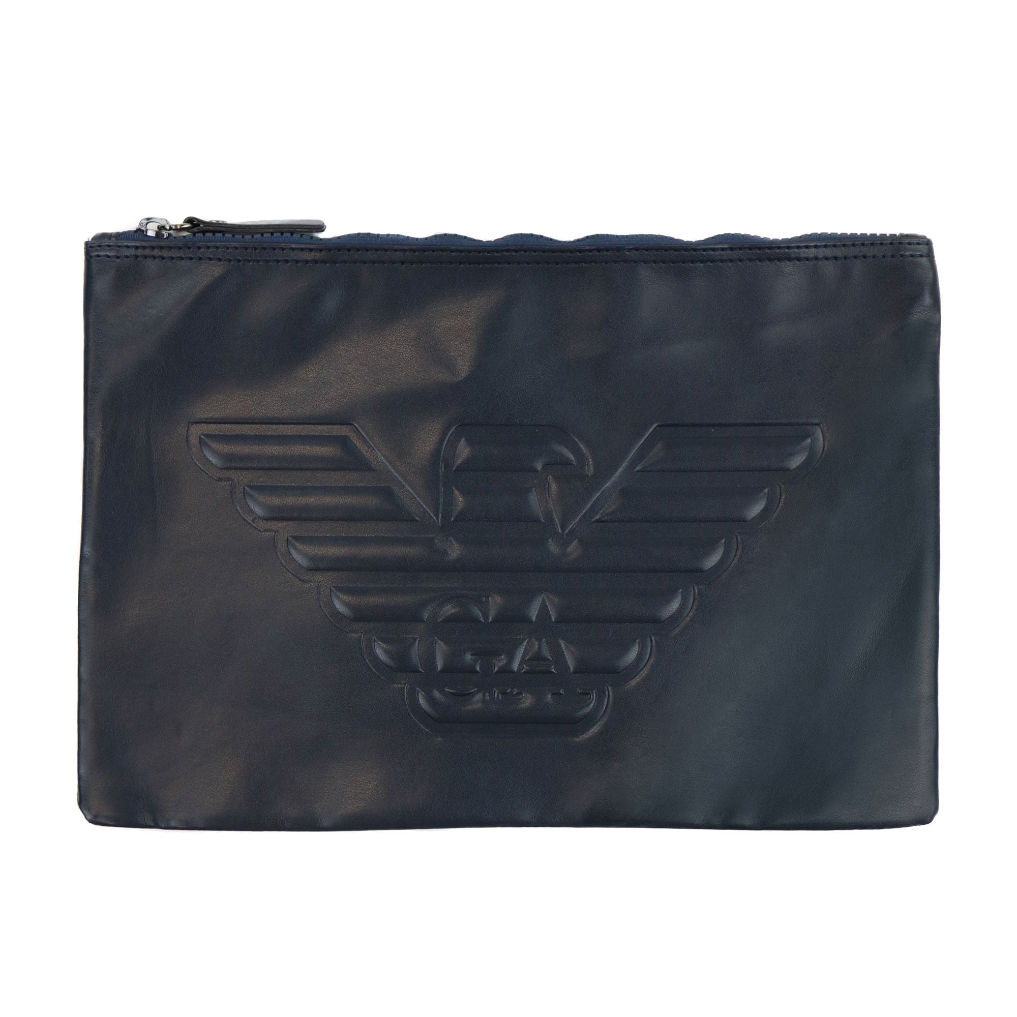 Emporio Armani Logo Leather Wash Bag Navy