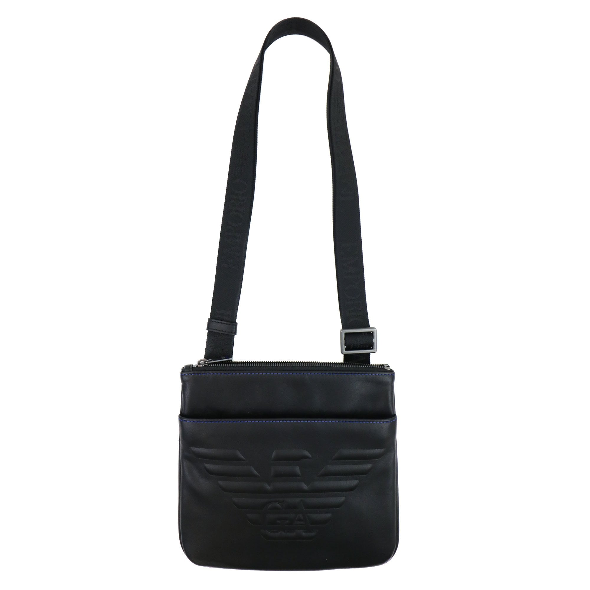 Emporio Armani Embossed Leather Crossbody Bag Black