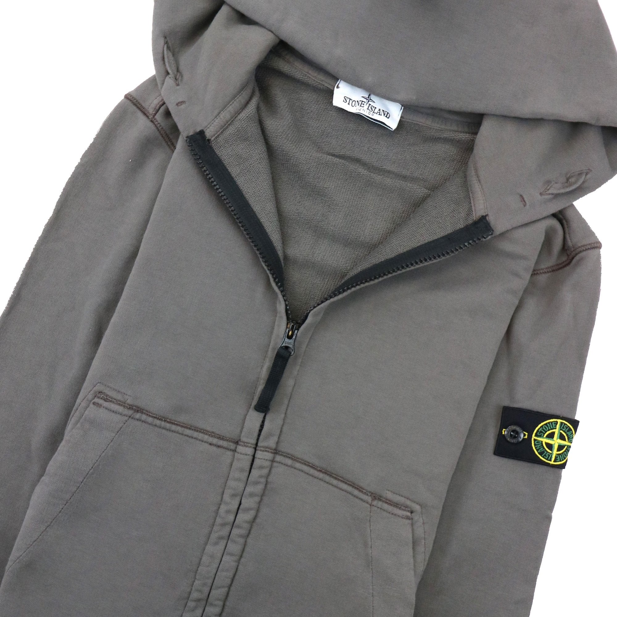Stone Island Junior 60640 Hooded Zip Up Sweatshirt Khaki V0060