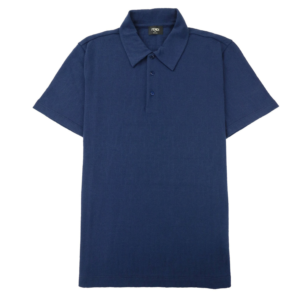 Fendi Ff Allover Logo Polo Navy Blue