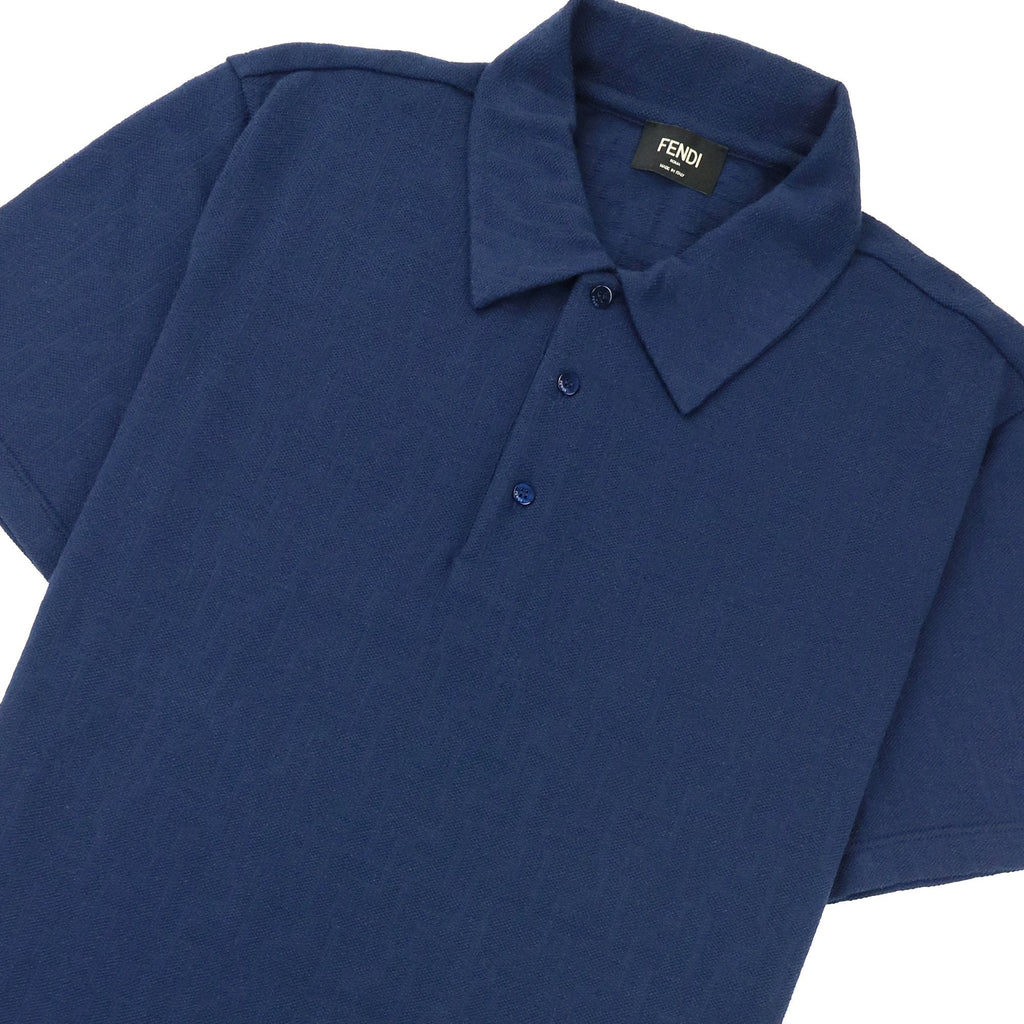 Fendi Ff Allover Logo Polo Navy Blue