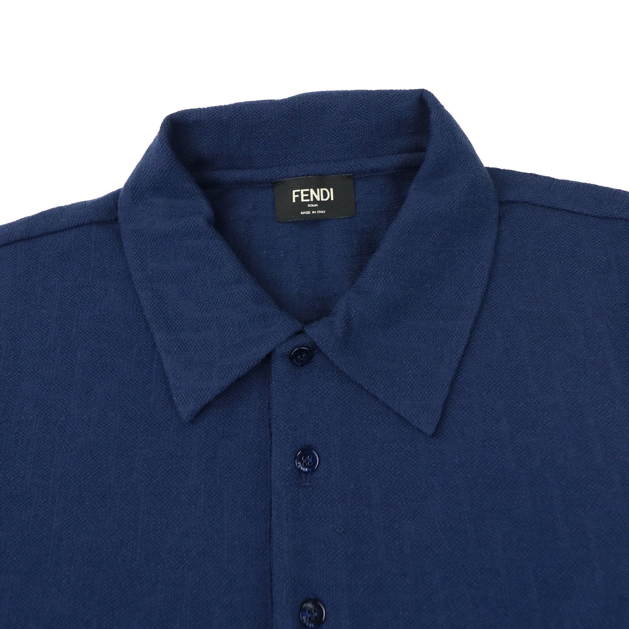 Fendi Ff Allover Logo Polo Navy Blue