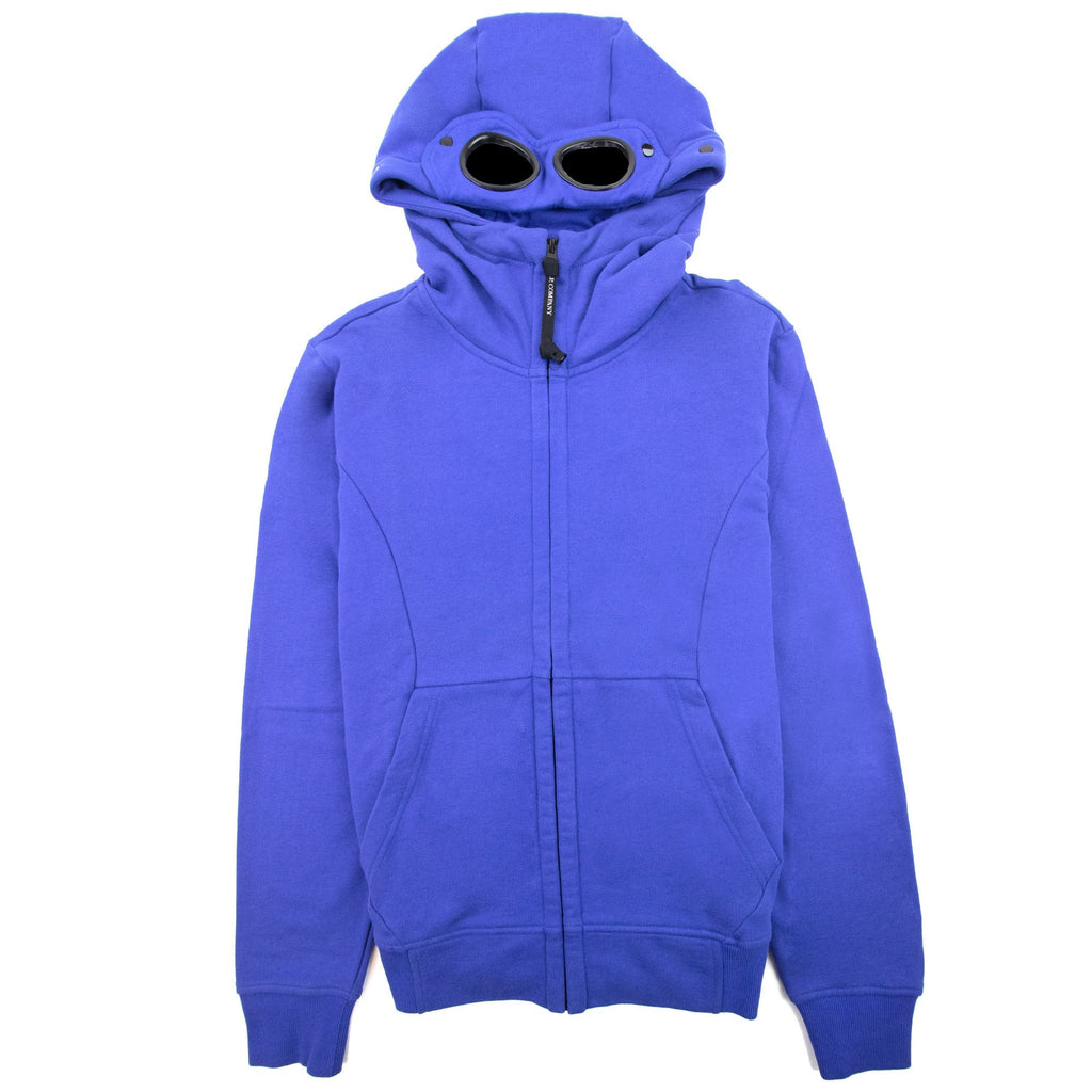 Cp Company Diagonal Raised Fleece Goggle Full Zip Hoodie Blue 854