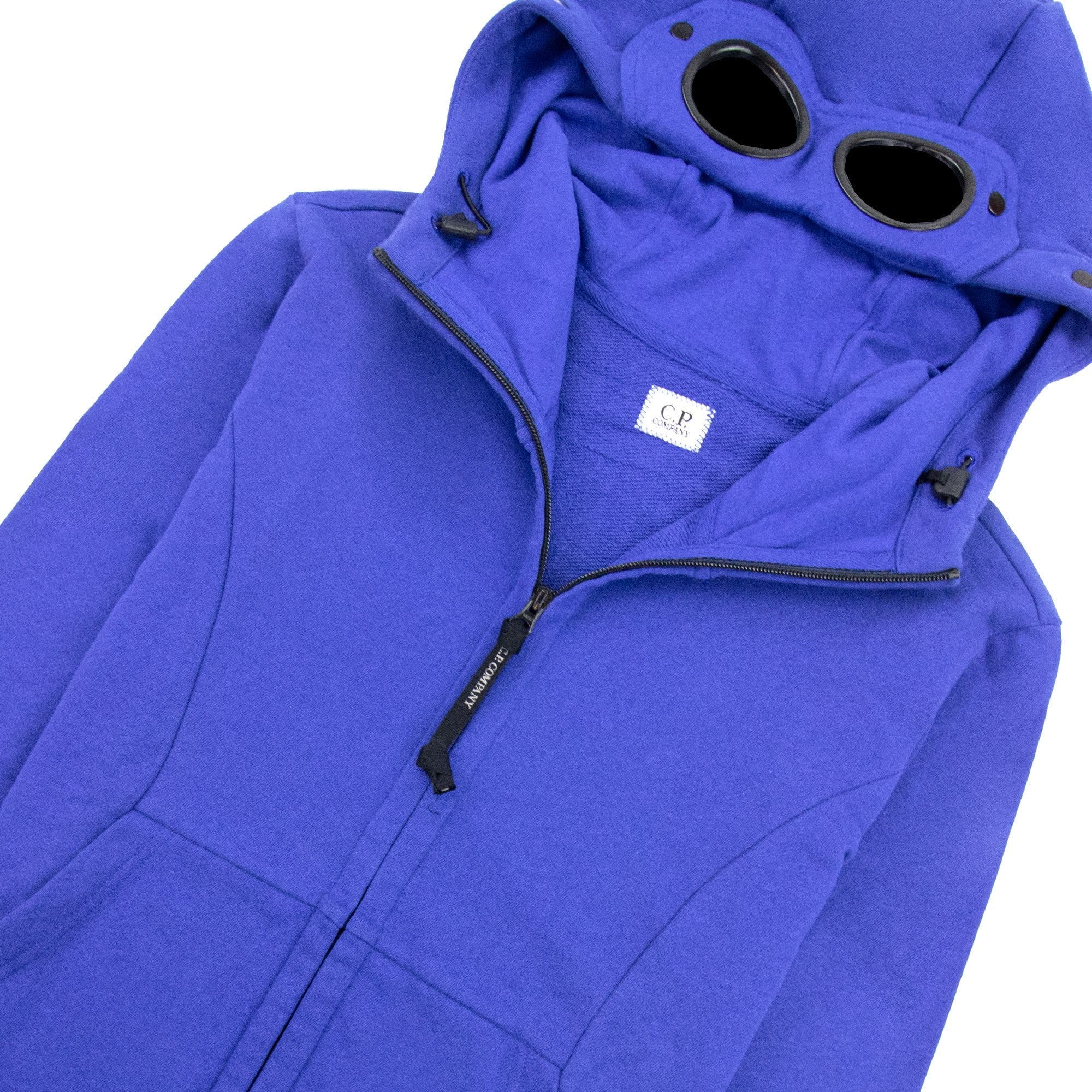 Cp Company Diagonal Raised Fleece Goggle Full Zip Hoodie Blue 854