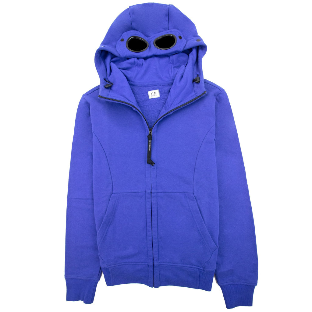 Cp Company Diagonal Raised Fleece Goggle Full Zip Hoodie Blue 854