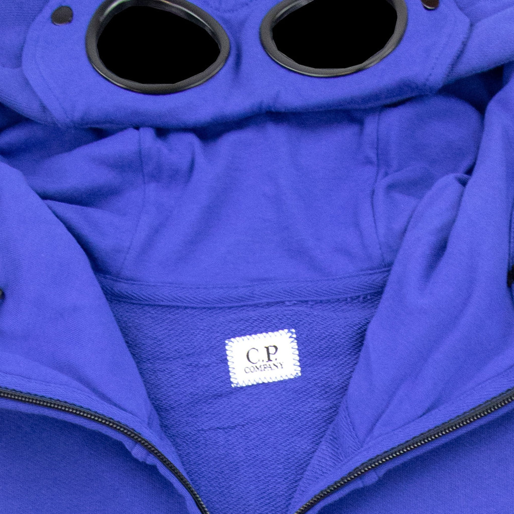 Cp Company Diagonal Raised Fleece Goggle Full Zip Hoodie Blue 854