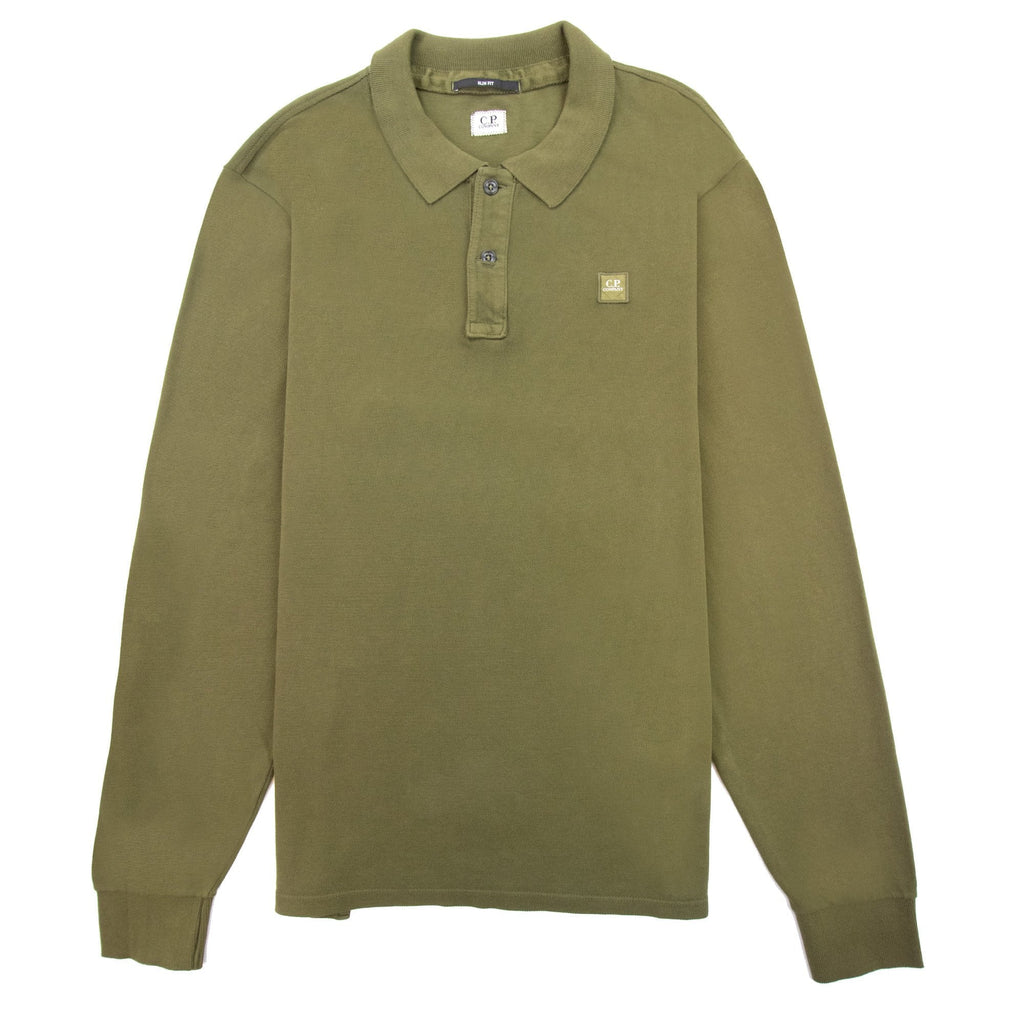 Cp Company Piquet Long Sleeve Polo Shirt Regular Fit Khaki