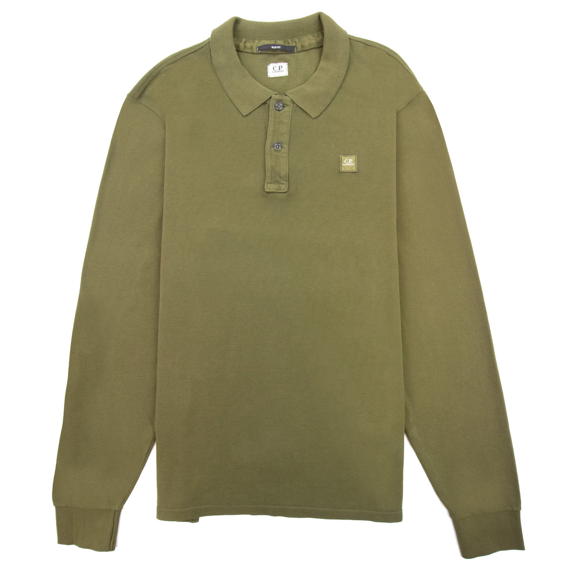 Cp Company Piquet Long Sleeve Polo Shirt Regular Fit Khaki