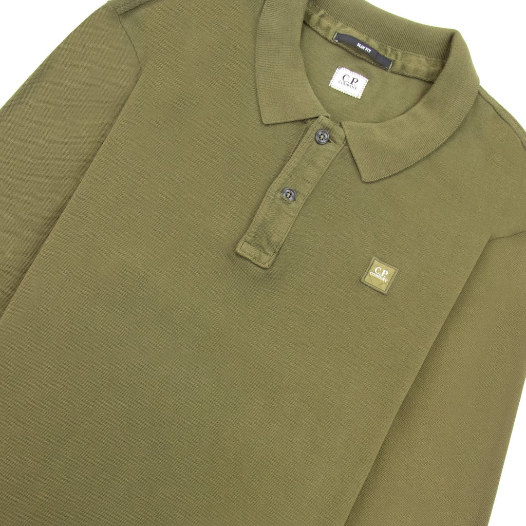 Cp Company Piquet Long Sleeve Polo Shirt Regular Fit Khaki