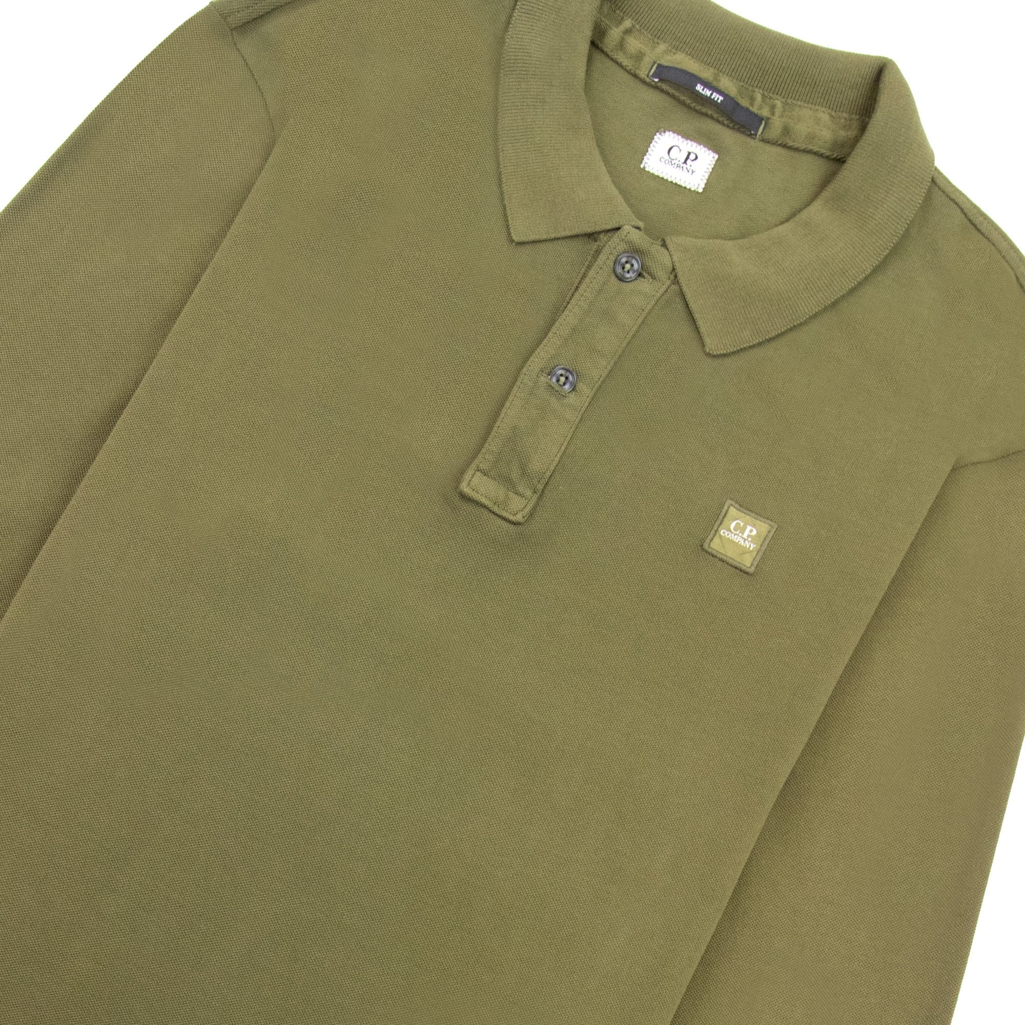 Cp Company Piquet Long Sleeve Polo Shirt Regular Fit Khaki