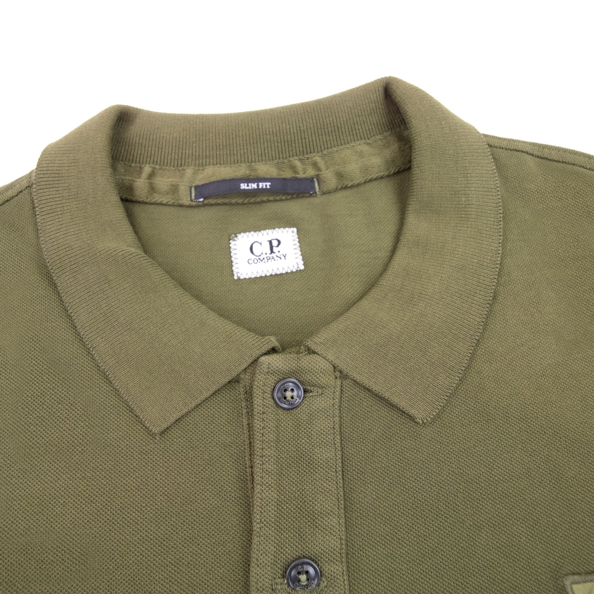 Cp Company Piquet Long Sleeve Polo Shirt Regular Fit Khaki