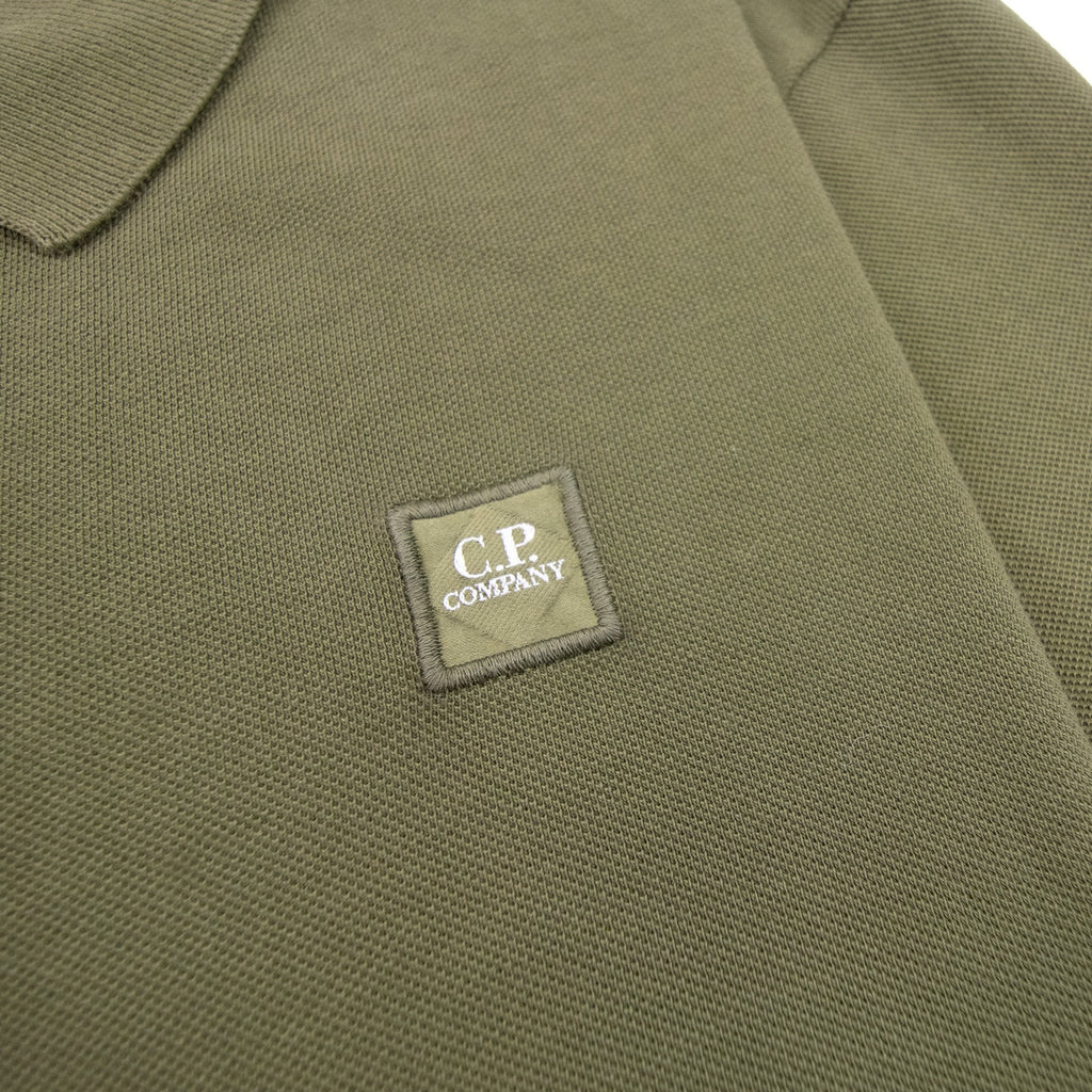 Cp Company Piquet Long Sleeve Polo Shirt Regular Fit Khaki