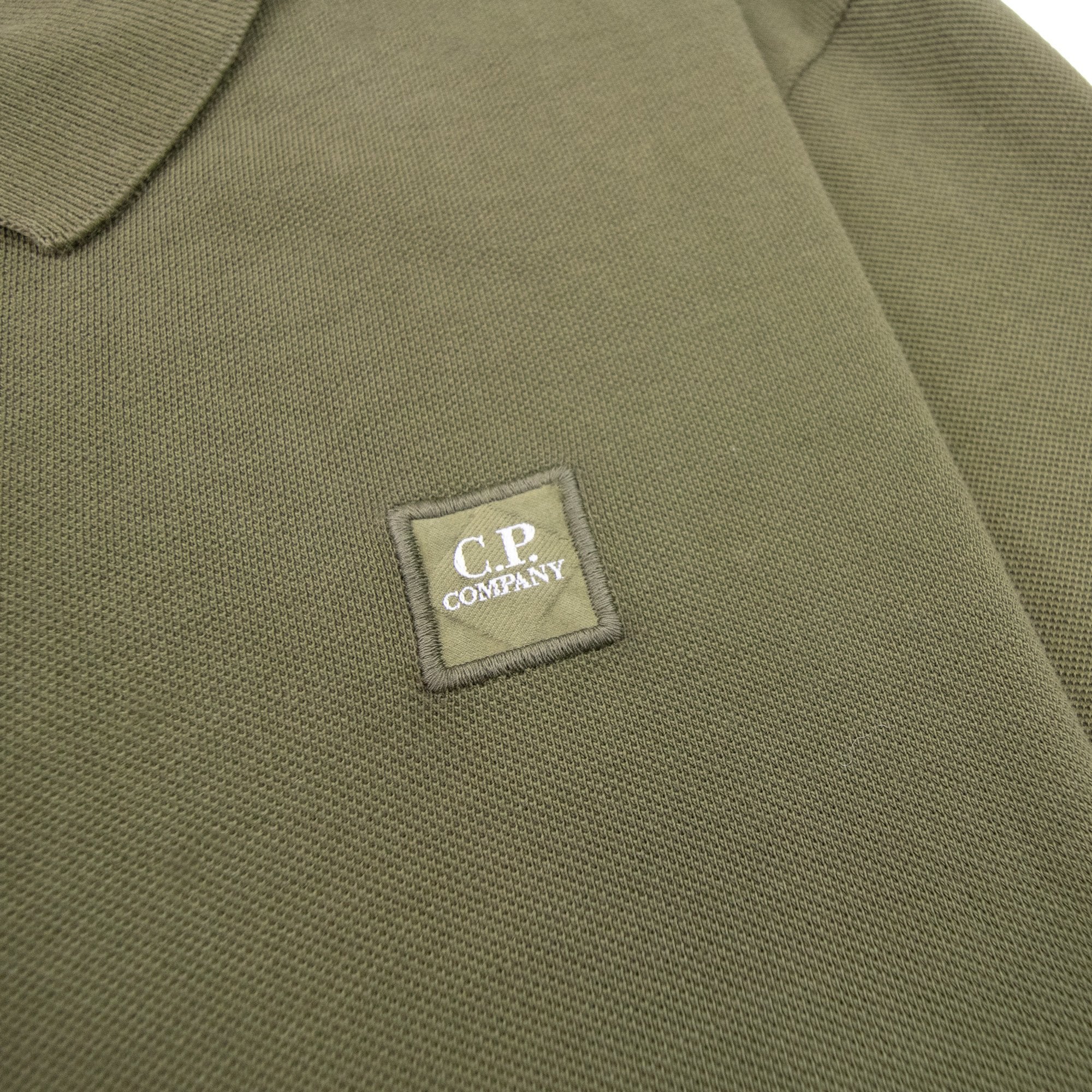 Cp Company Piquet Long Sleeve Polo Shirt Regular Fit Khaki