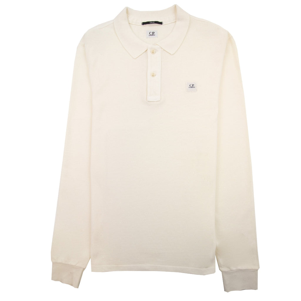 Cp Company Piquet Long Sleeve Polo Shirt Regular Fit Off White