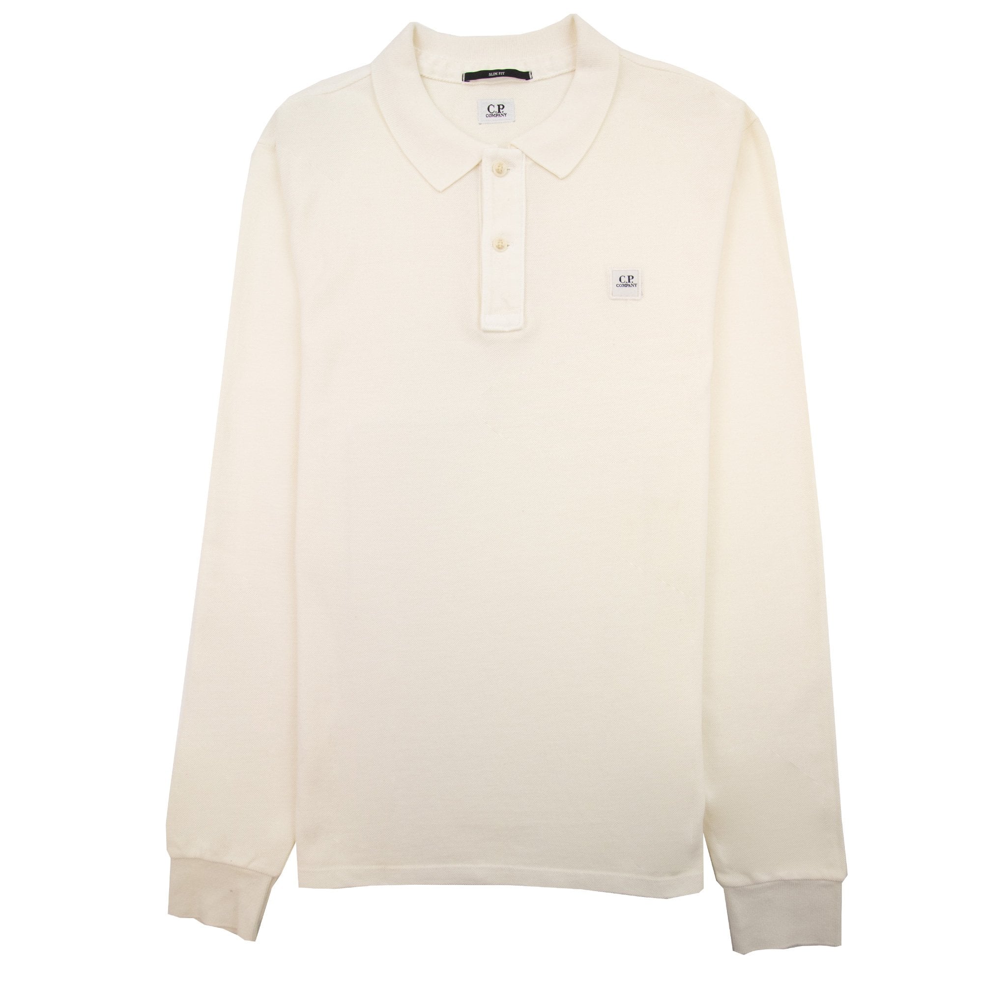 Cp Company Piquet Long Sleeve Polo Shirt Regular Fit Off White