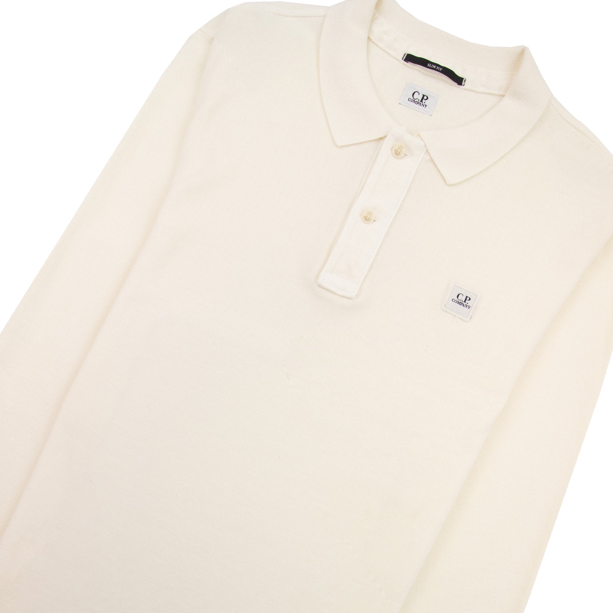 Cp Company Piquet Long Sleeve Polo Shirt Regular Fit Off White