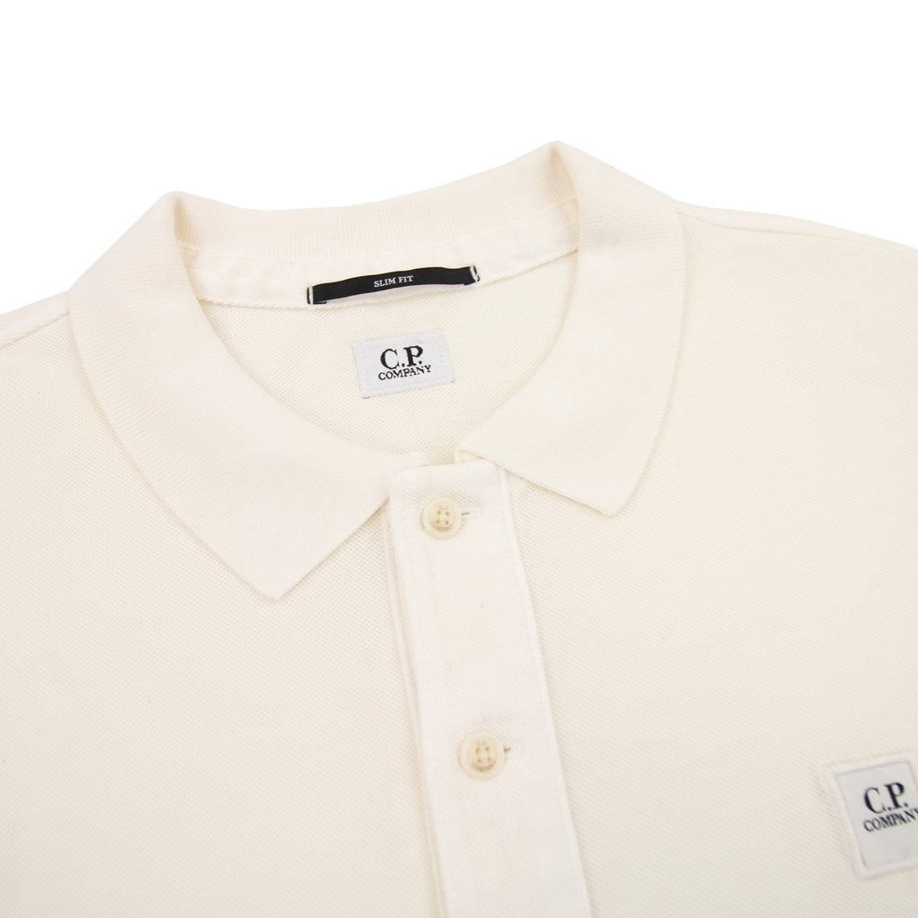 Cp Company Piquet Long Sleeve Polo Shirt Regular Fit Off White