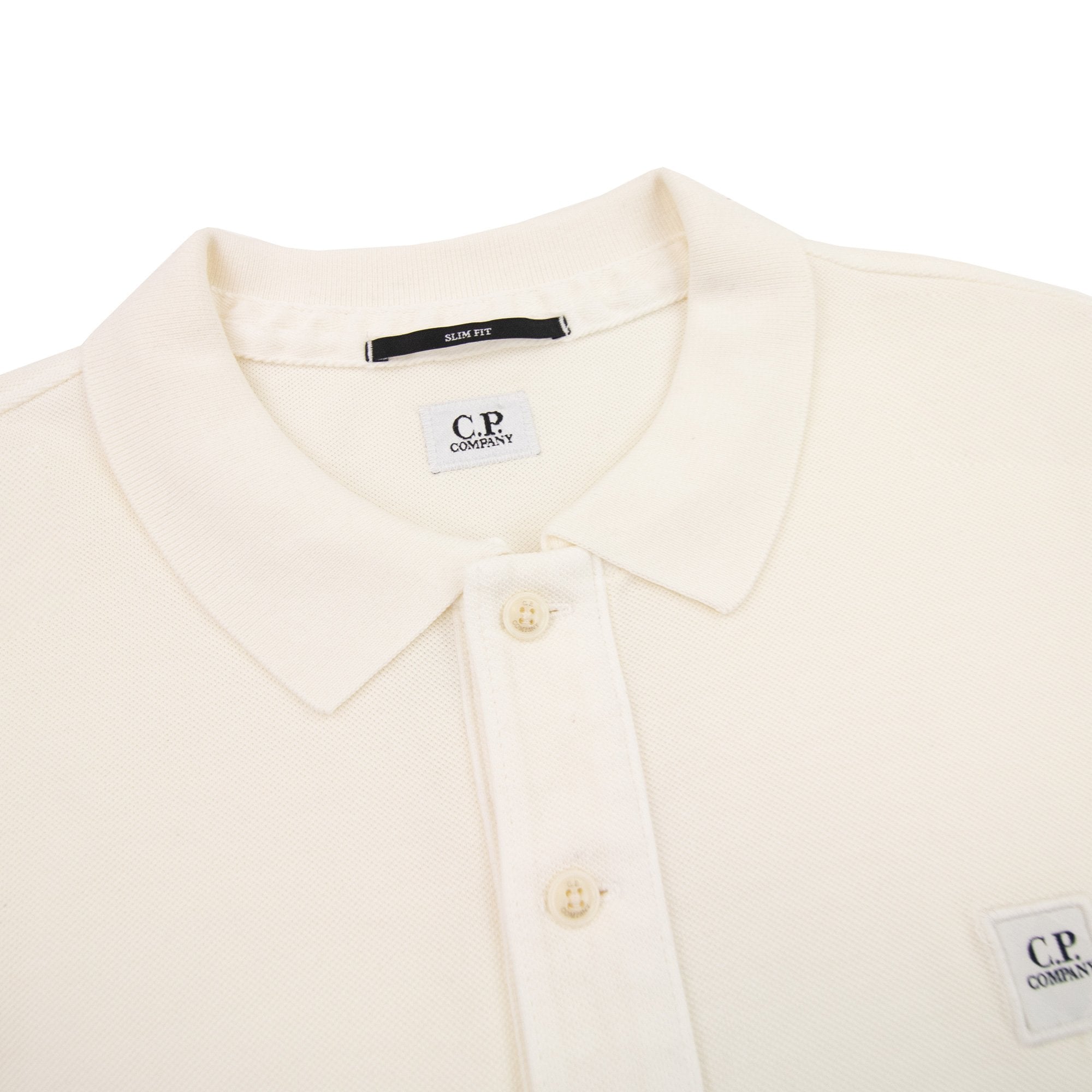 Cp Company Piquet Long Sleeve Polo Shirt Regular Fit Off White