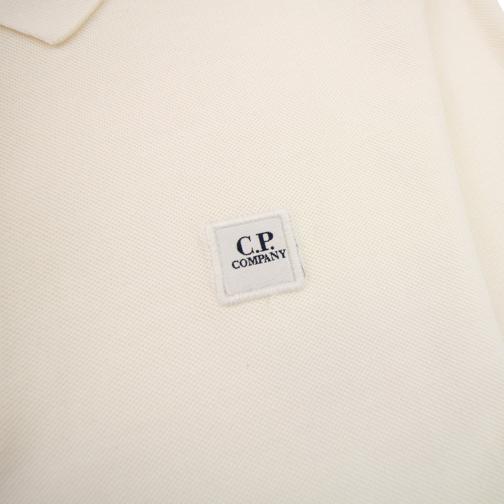 Cp Company Piquet Long Sleeve Polo Shirt Regular Fit Off White