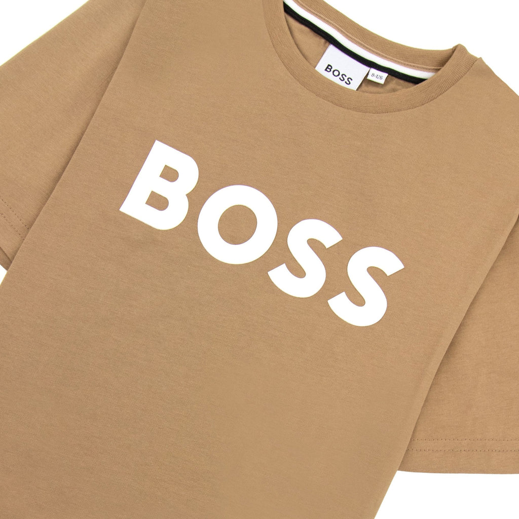 Hugo Boss Kids Logo Printed T Shirt Beige 269