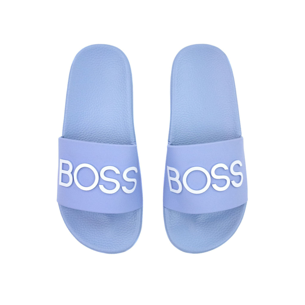 Hugo Boss Kids Embossed Logo Sliders Pale Blue 77a