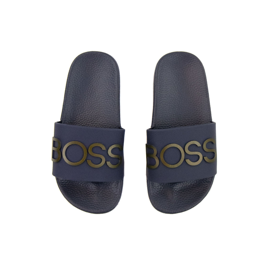 Hugo Boss Kids Embossed Logo Sliders Navy 849