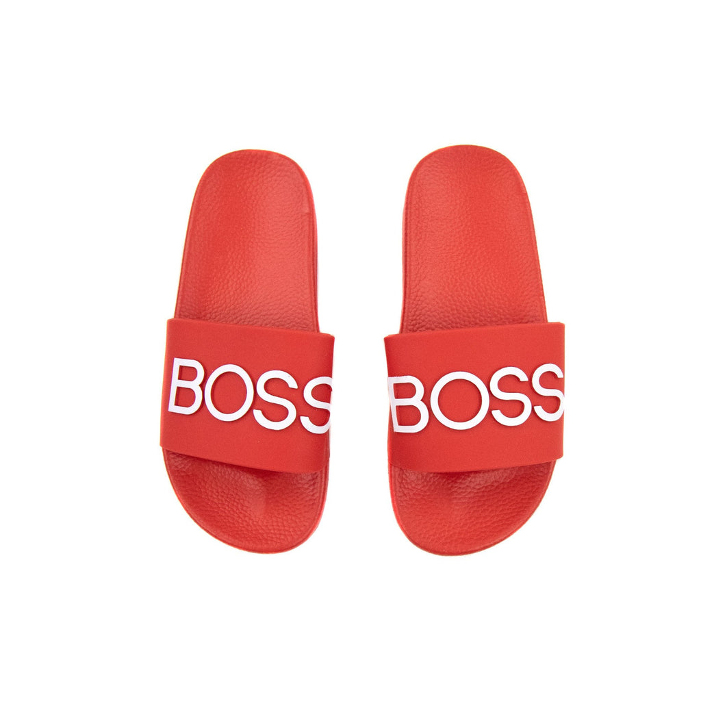 Hugo Boss Kids Embossed Logo Sliders Red 991