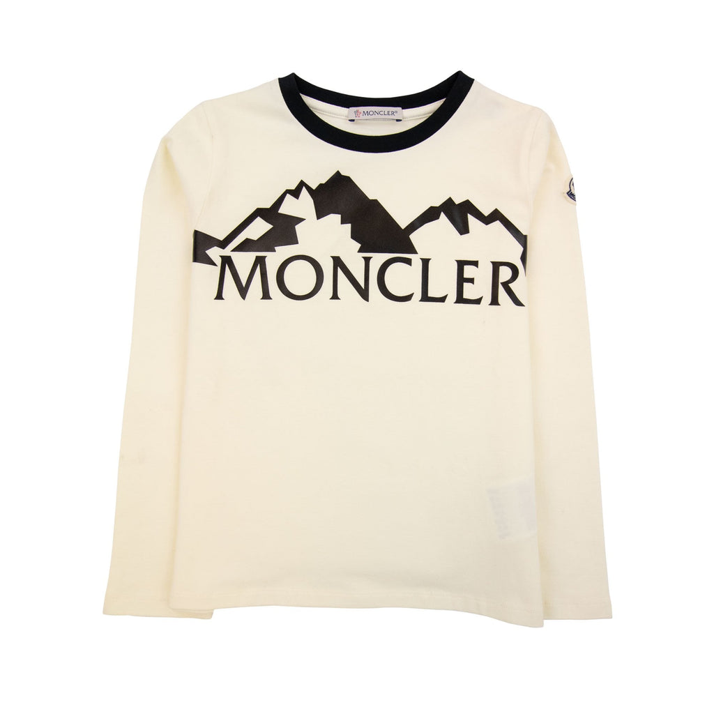 Moncler Junior Alpine Print Logo L/s T Shirt White 034