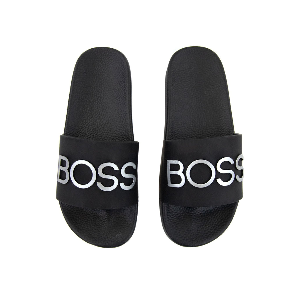 Hugo Boss Kids Embossed Logo Sliders Black 09b