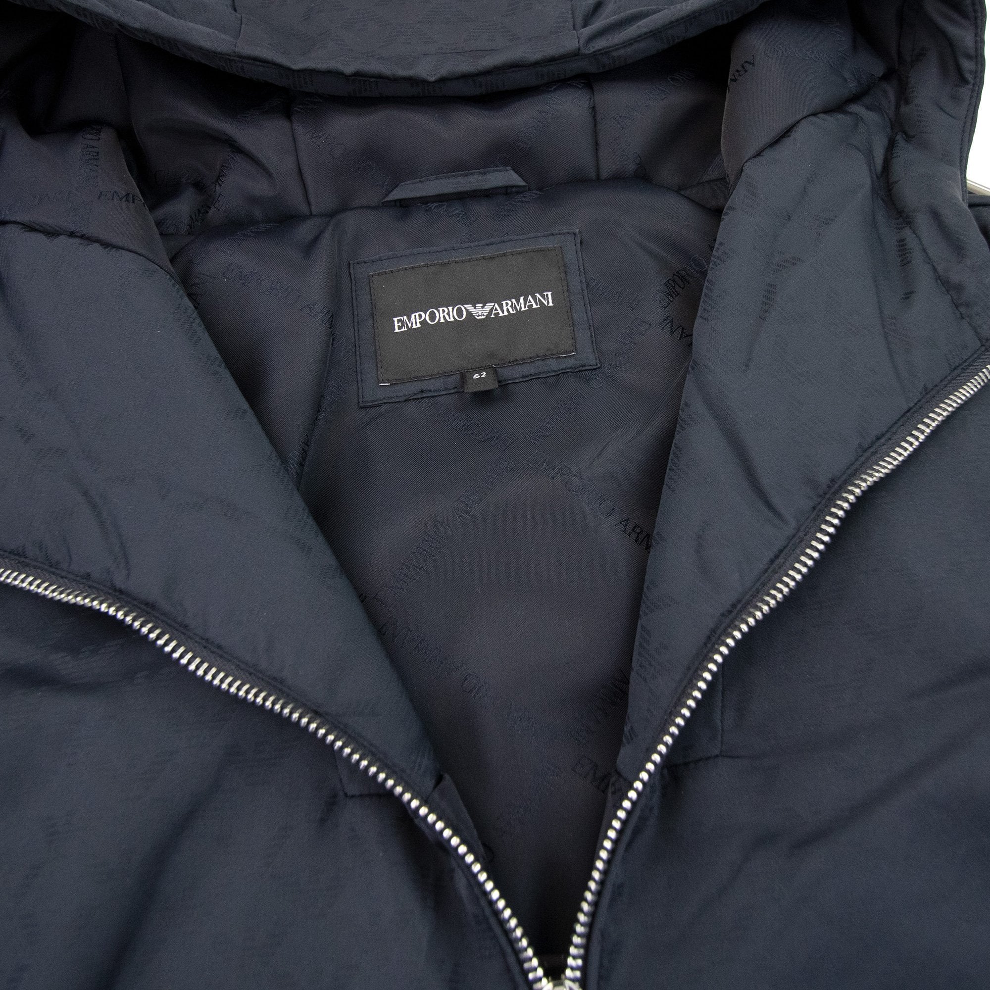 Emporio Armani Hooded Nylon Jacket With All-over Jacquard Monogram Navy