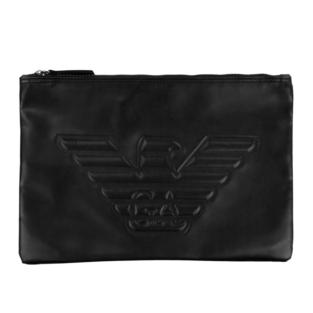 Emporio Armani Logo Leather Wash Bag Black