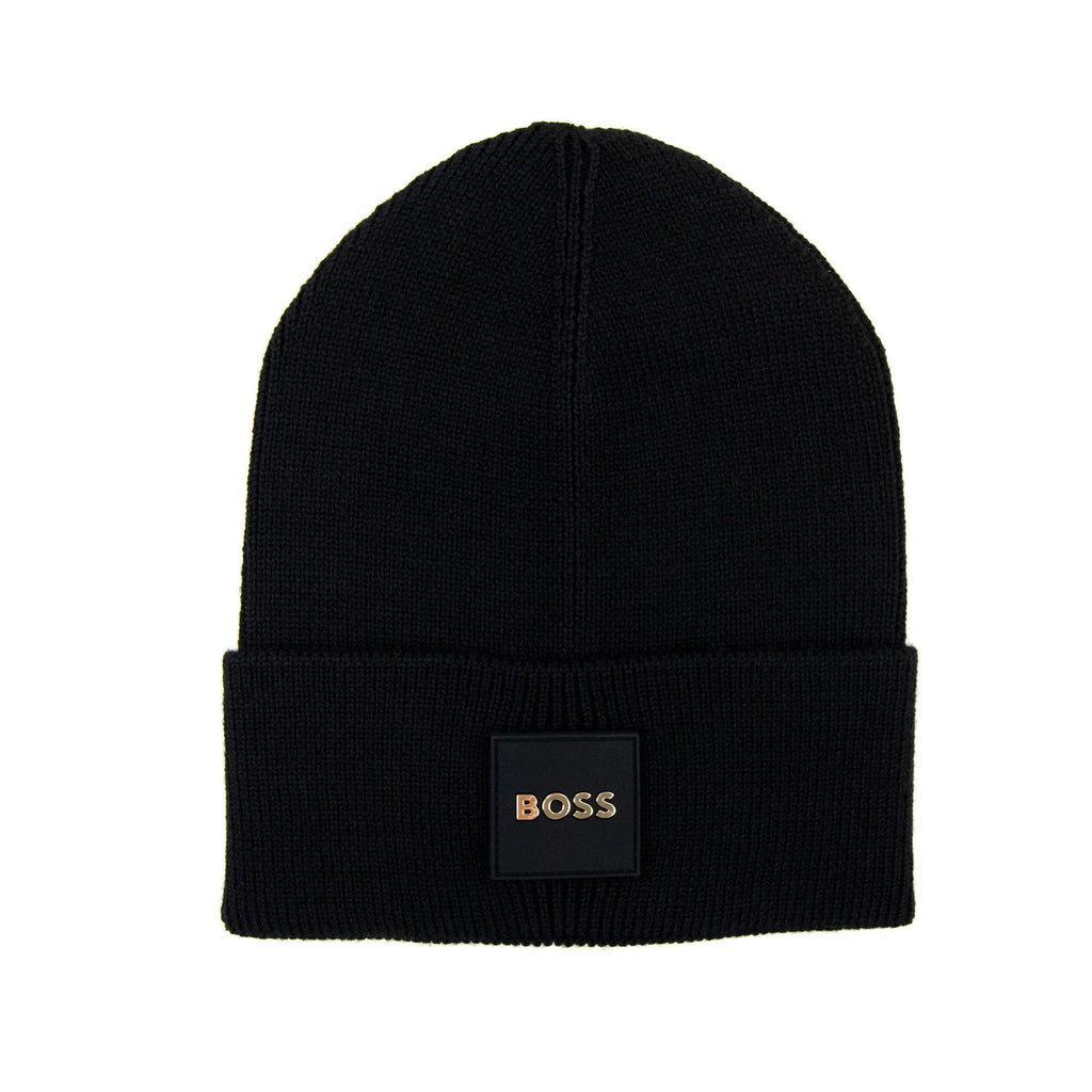 Hugo Boss Furio Ribbed Logo Badge Beanie Black 001