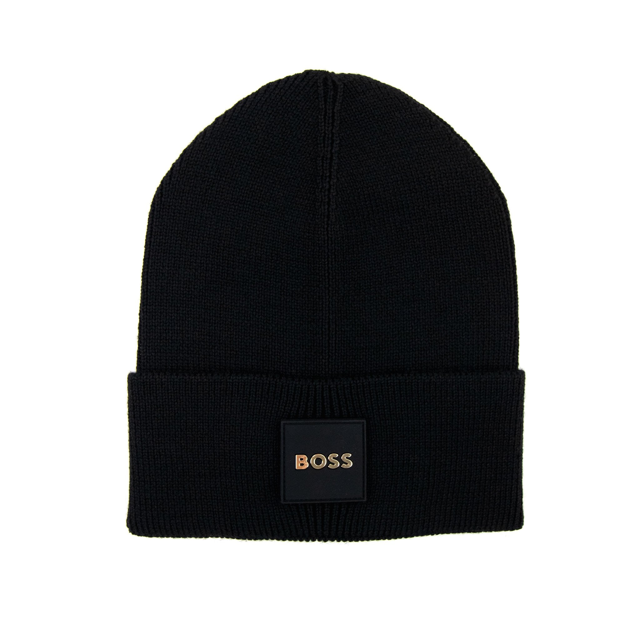 Hugo Boss Furio Ribbed Logo Badge Beanie Black 001
