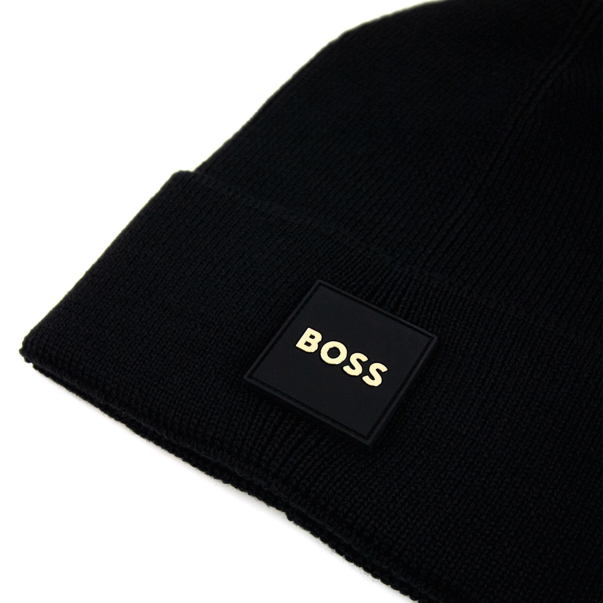 Hugo Boss Furio Ribbed Logo Badge Beanie Black 001