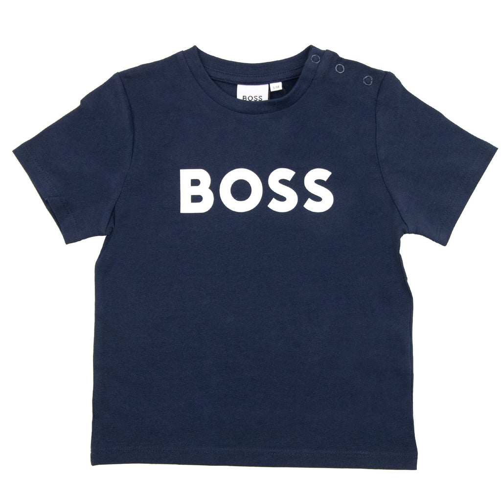 Hugo Boss Kids Contrast Logo Print T Shirt Navy 849
