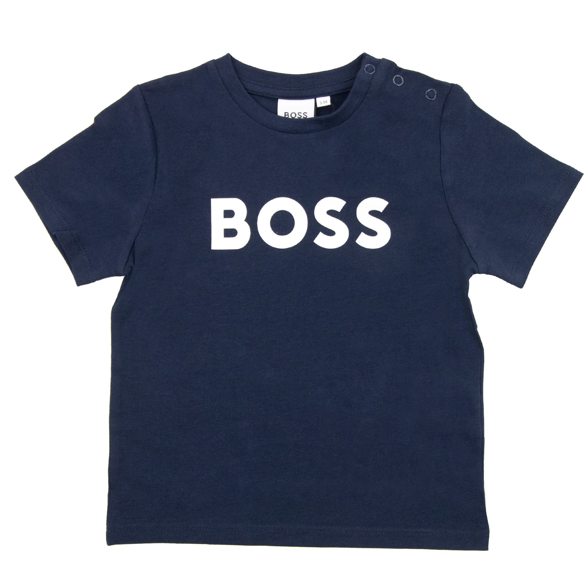 Hugo Boss Kids Contrast Logo Print T Shirt Navy 849