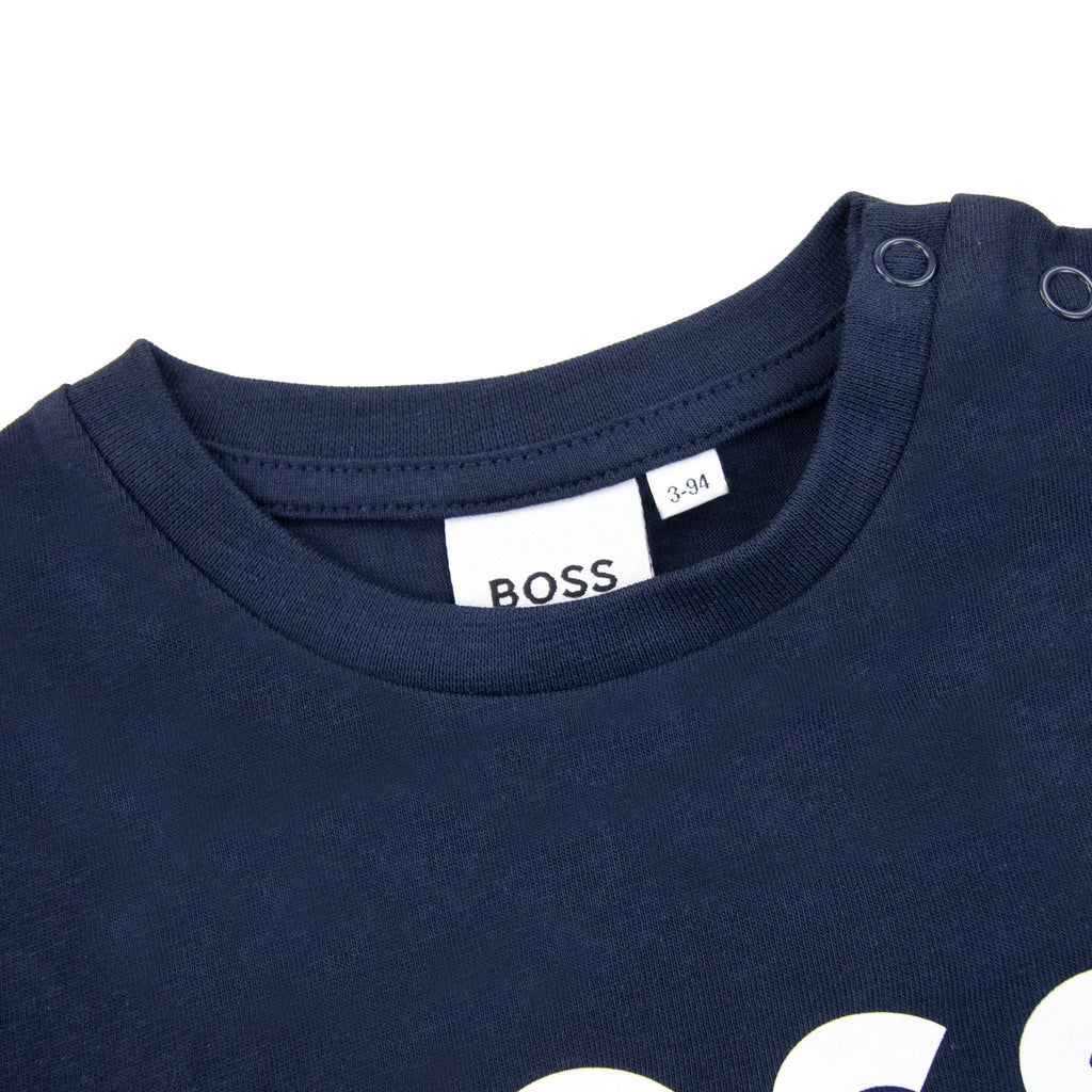Hugo Boss Kids Contrast Logo Print T Shirt Navy 849