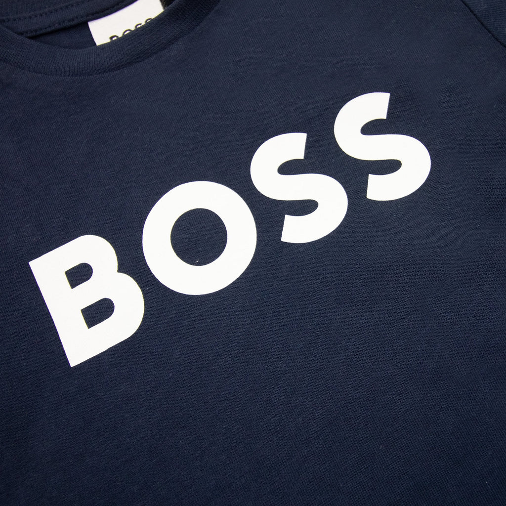 Hugo Boss Kids Contrast Logo Print T Shirt Navy 849