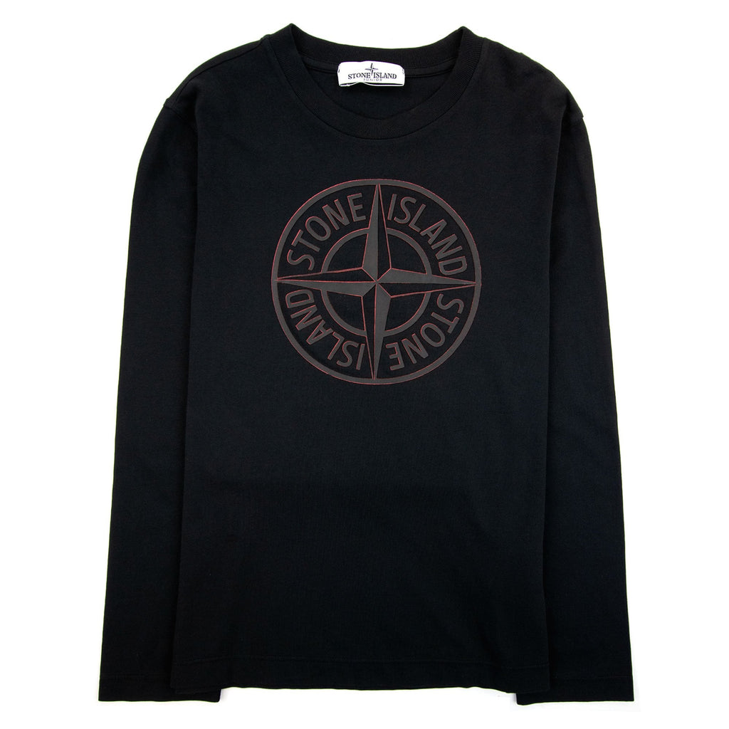 Stone Island Junior Rubber Compass Logo L/s T Shirt Black V0029
